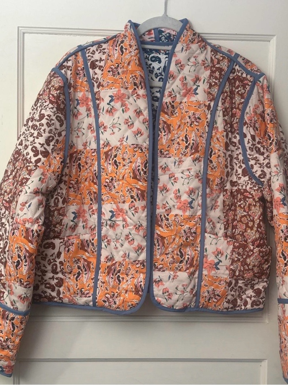 Floral Patchwork Quilted Jacket - Orange & Brown
